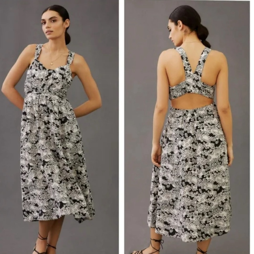 new Anthropologie Printed Midi
Dress Black and White Floral